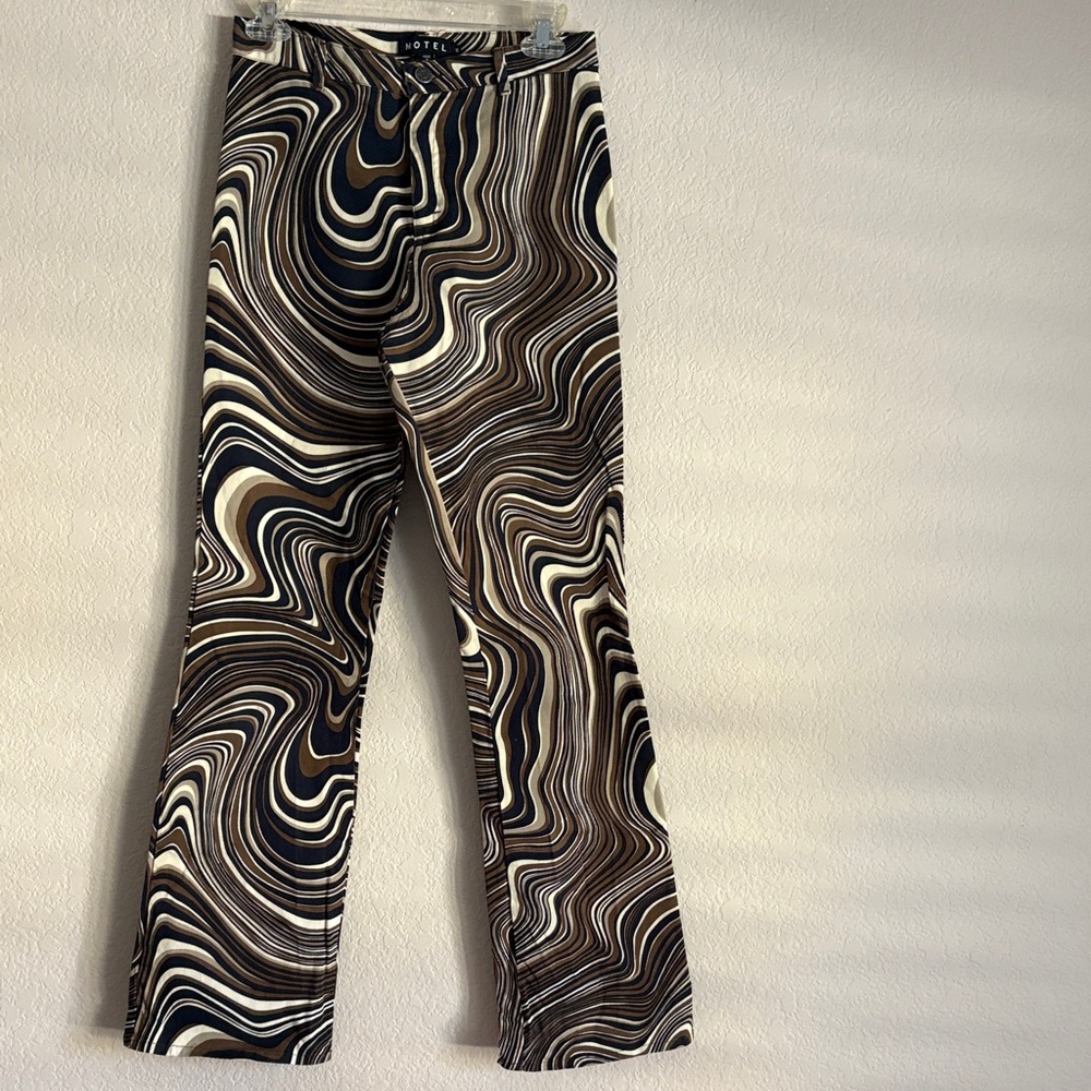 Motel Swirl Pattern Flare Pants - Black, Brown, Cream